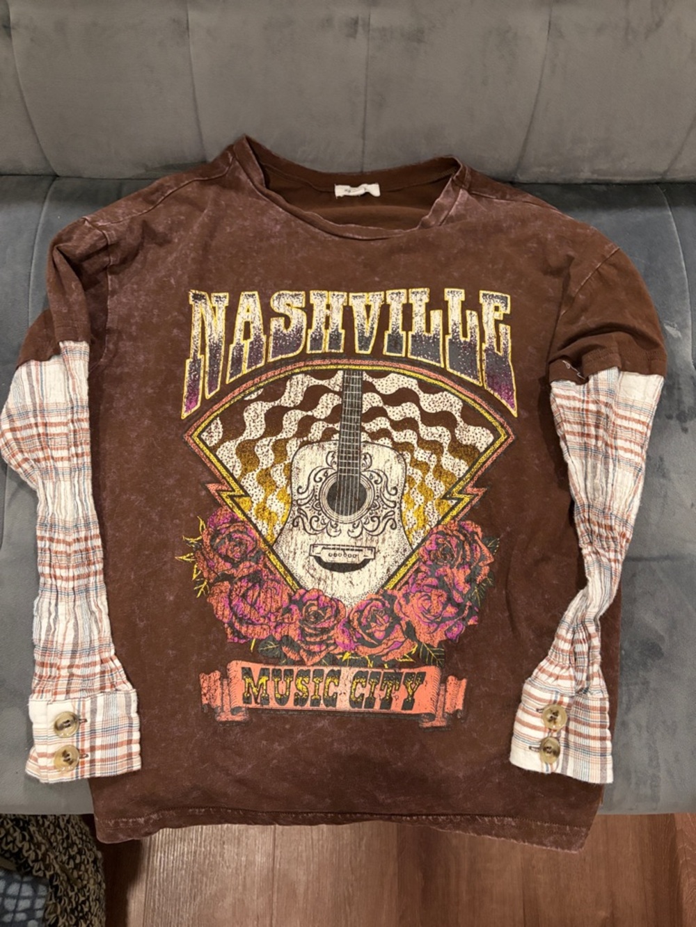 Nashville Music City Brown Graphic Long Sleeve Tee